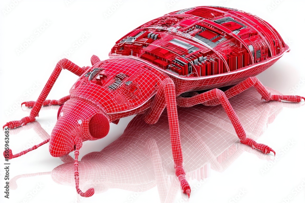 Poster circuit bug 3d wireframe model - a detailed 3d wireframe visualization of a bed bug with internal ci