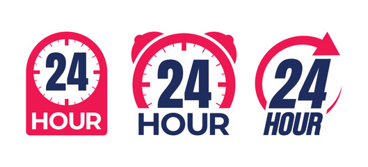 24 hours icon logo. Twenty four hours icon. Vector Illustration.