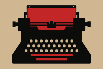 Vintage typewriter vector illustration showcasing an antique retro typing machine with blank paper and manual keys