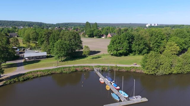 Drone view of Lake Aasee in Ibbenbueren, Germany