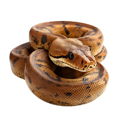 Obraz premium Brown Python Snake Coiled Black Background