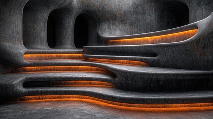 Futuristic Interior Design with Curved Steps and Warm LED Lights