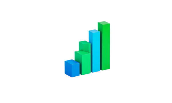 3D Rendered Bar Chart Showing Growth and Progress business graph on transparent background