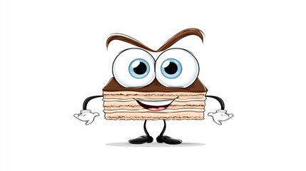 Happy Cake Cartoon Character - A cheerful cartoon layered cake with big eyes and a wide smile. Perfect for bakery, dessert, or food related projects
