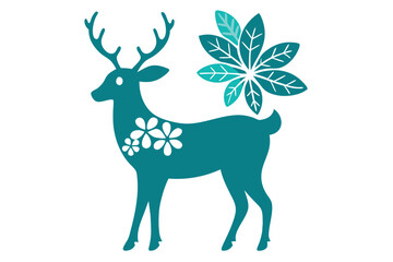 Fototapeta premium Christmas deer vector illustration featuring a wild reindeer silhouette with antlers, ideal for winter and nature-themed designs