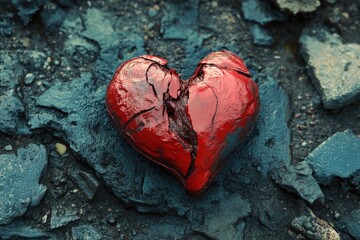 Broken Red Heart on Ground