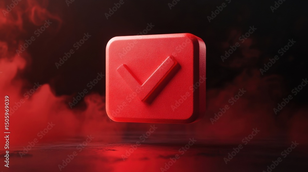 Poster a red square button with a tick symbol on it