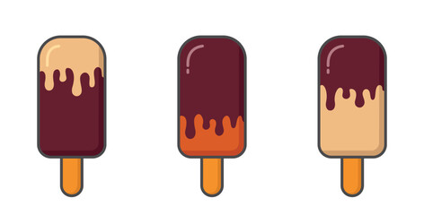 Sweet chocolate ice creams with creamy. Cold desserts and summer foods. Isolated vector images