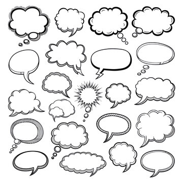 Hand-drawn speech bubble set, different styles, clipart