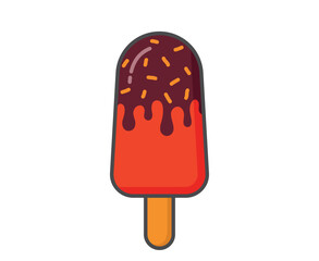 Fruity ice lolly with chocolate and sprinkles. Ice cream, cold dessert and summer food. Isolated vector image