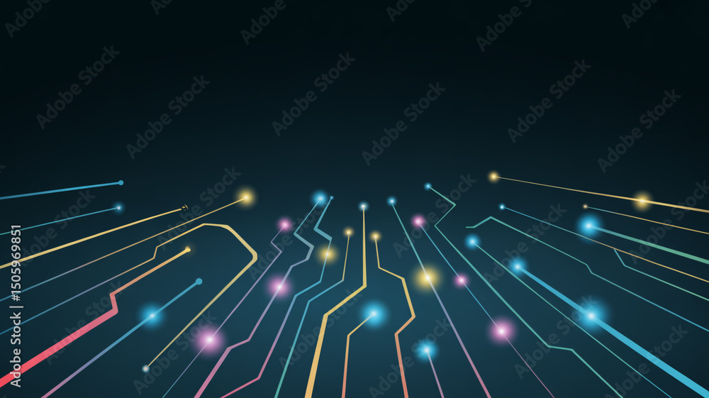 Poster abstract dark background with colorful lines and glowing dots suggesting connectivity