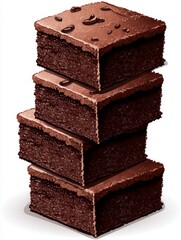 Stack of Delicious Chocolate Brownies - Four decadent chocolate brownies stacked high, perfect for a sweet treat or dessert. Rich, fudgy texture