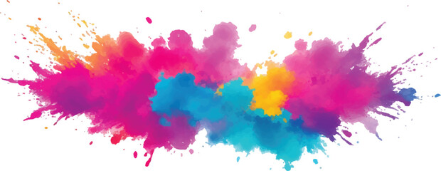 Abstract Watercolor Brush Strokes, Stains, and Colorful Splashes Forming a Stunning, Explosive Visual Experience, Combining Artistic Expression with a Clean, White Canvas Backdrop.
