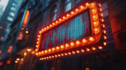 Obraz premium blank movie poster displayed in theater setting glowing marquee lights cinematic atmosphere dramatic shadows high resolution details