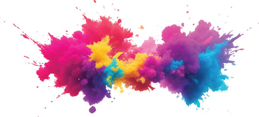Abstract Watercolor Brush Strokes, Stains, and Colorful Splashes Forming a Stunning, Explosive Visual Experience, Combining Artistic Expression with a Clean, White Canvas Backdrop.
