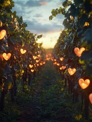 Vineyard with Vines and Glowing Hearts