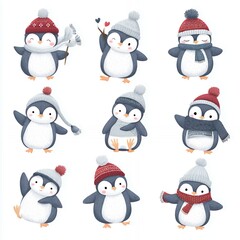 Winter Hat Penguin Head Collection &ndash; Fun Animal Avatar Icons

