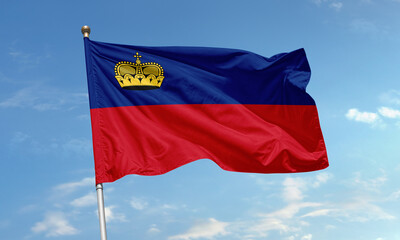 Liechtenstein national flag with golden crown