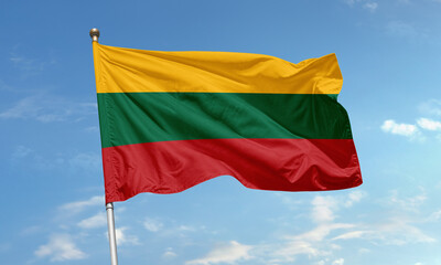 Lithuanian national flag waving in sky