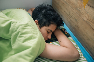 Teenager Girl Sleeping Peacefully in Bed, Enjoying Morning Routine