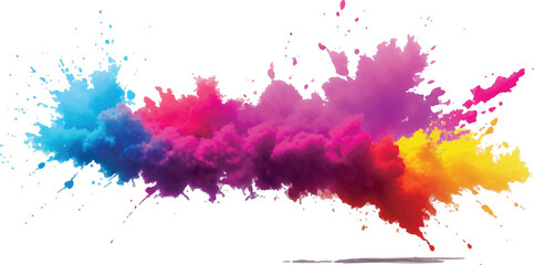 Dynamic and Expressive Watercolor Splash with Bright, Radiant Brush Streaks and Aquarelle Stains, Creating a Colorful and Lively Burst of Colors Against a Crisp White Canvas.
