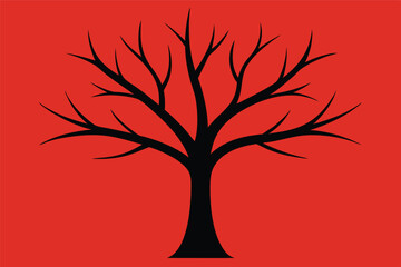 Obraz premium Autumnal vector tree silhouette with red leaves, a natural illustration of the fall season