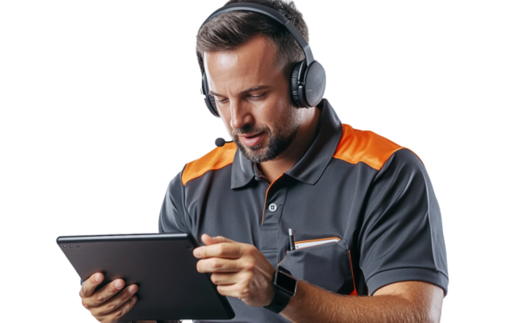 Football coach reviewing video playbacks on tablet to analyze team performance and strategy Isolated on Transparent Background PNG