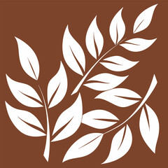 Obraz premium A brown and white leafy patterned background with white leaves on a transparent background