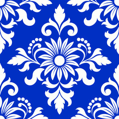 Fototapeta premium Blue and white Vintage floral seamless pattern on a transparent background