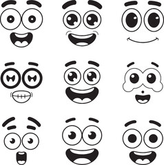 Nine cartoon faces showing different emotions