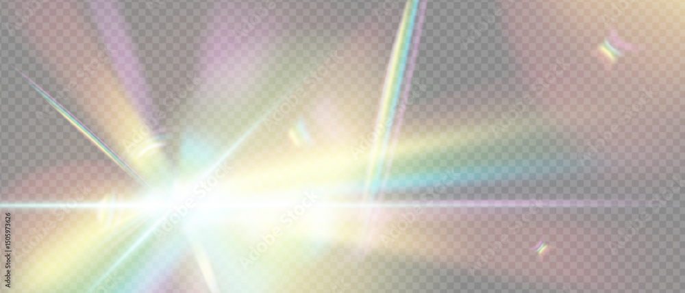 Aufkleber prism light flare with rainbow glow and crystal refraction. iridescent abstract effect with sparkle,