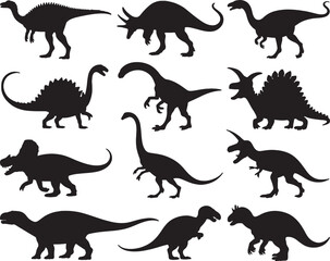 Collection of various dinosaur silhouettes