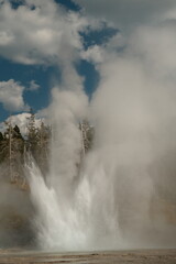 Grand Geyser fountain geyser erupting in the Upper Geyser Basin of Yellowstone National Park,...