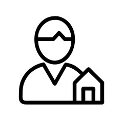 Obraz premium Real Estate Agent Line Icon: Simple line icon of a real estate agent holding a house, ideal for business cards, real estate websites, and property consultant branding.