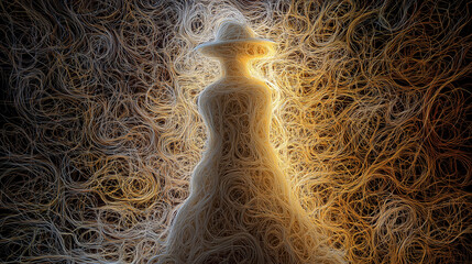 Abstract Shepherdess A Glowing Figure in Tangled Threads