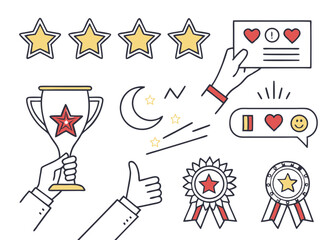 Line Icons for Rating & Reviews – Stars, Medals, Feedback & Performance Symbols