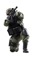 Tactical Operator in Action with Rifle Wearing Protective Gear During a Strategic Mission