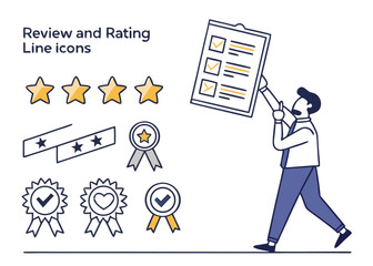 Line Icons for Rating & Reviews – Stars, Medals, Feedback & Performance Symbols