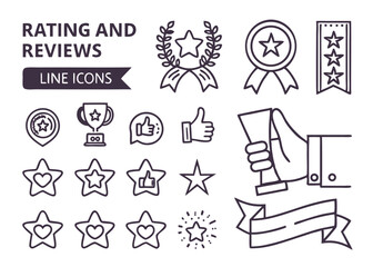 Line Icons for Rating & Reviews – Stars, Medals, Feedback & Performance Symbols