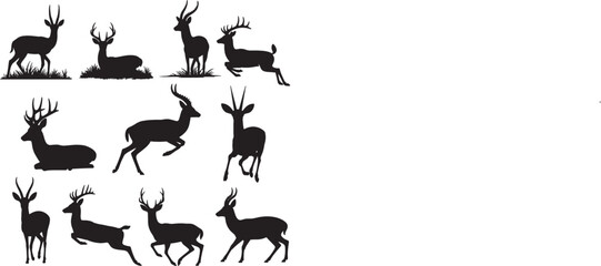 Silhouette collection various deer antelope gazelle animals