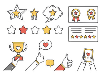 Line Icons for Rating & Reviews – Stars, Medals, Feedback & Performance Symbols