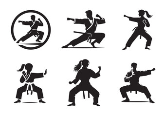 Obraz premium Martial Artist Silhouettes Vectors isolated on white background