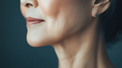 Close-up view of a mature woman's neck and jawline.
