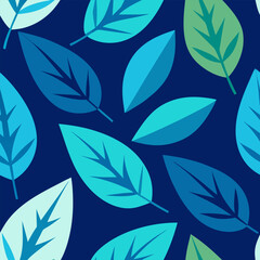 Fototapeta premium Retro vintage pattern with blue and turquoise leaves, autumn, fall