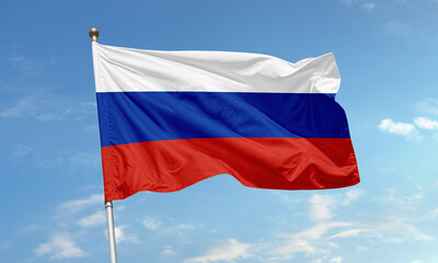 Russian national flag waving in the sky