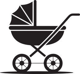 Baby carriage silhouette, black and white silhouette, vector and illustration