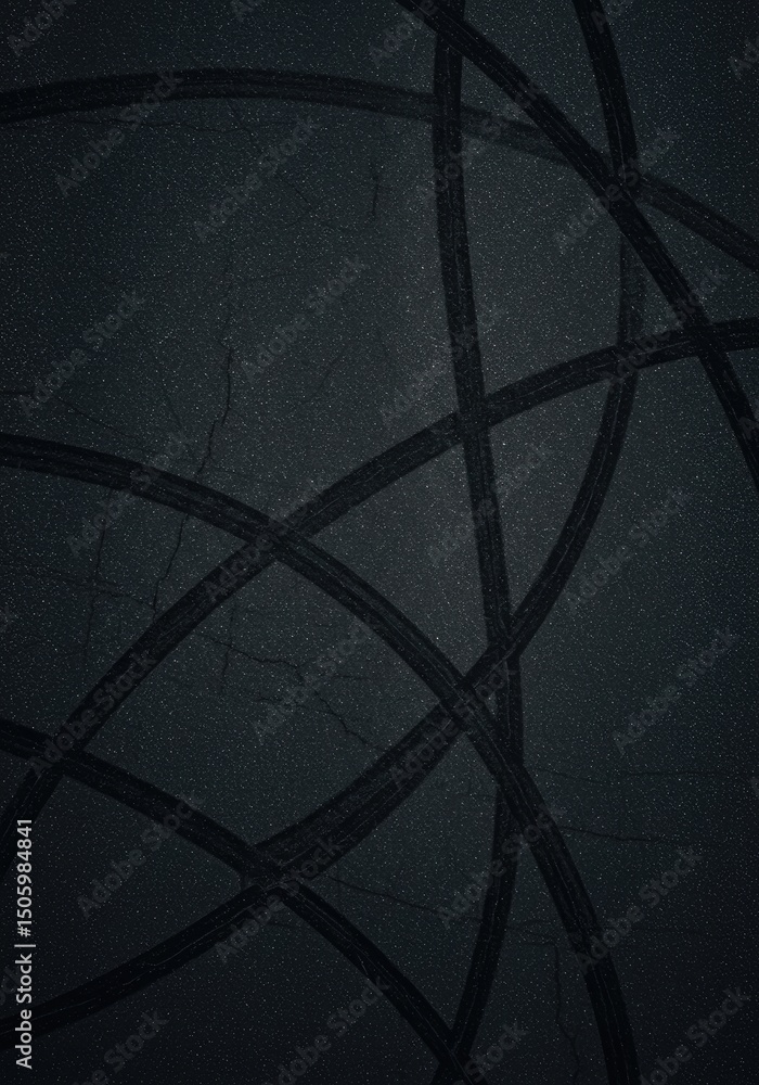 Poster abstract art with intersecting curved lines and numerous dots creating a celestial or space-themed d