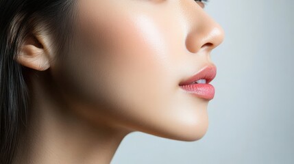 Fototapeta premium Close-up profile view of a young woman's face.