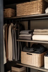 Closet Organized with Clothes and Baskets
