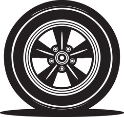 Car, vehicle or automobile tire alloy wheel with rim flat vector icon for apps and websites